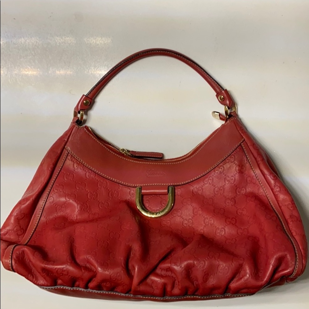 Authentic Red Leather Guccissima Gucci Leather Bag